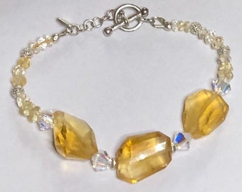 Citrine Silver Bracelet, Swarovski Crystal Accents, November Birthstone, Natural Citrine, Gift For Her, Pagan, Wiccan, Witchcraft, Witch