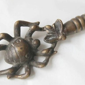 Antique Brass Telescopic Toasting Fork  Witches Trident Spider &  Fly Fireside Companion, Witchcraft, Pagan, Wiccan, Witch, Witchcraft