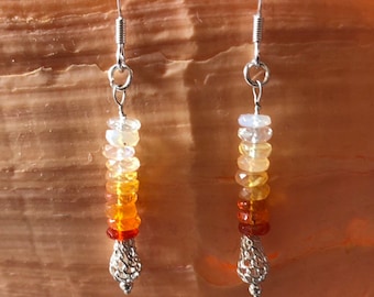 Ombre Mexican Fire Opal Silver Earrings, October Birthstone, Excellent For Business, Draws Money, Pagan, Wiccan, Witchcraft, Witch