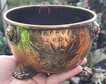 Antique Vintage Brass Cauldron Jardinere Planter With Lion Feet, Witchcraft, Pagan, Wiccan, Witch, Burner