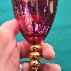 Antique Cranberry Glass & 24K Gold Glass Goblet Chalice, Blessing Cup, Ritual Cup, Witchcraft, Pagan, Wiccan, Witch