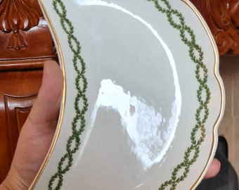 Antique English China Crescent & Sons Crescent Moon Altar Offering Plate, Pottery, Witchcraft, Pagan, Wiccan, Witch