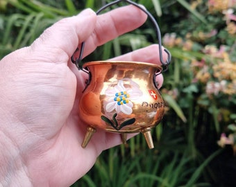 Vintage Handpainted Copper Witches Cauldron, Swedish, Witchcraft, Pagan, Incense Burner, Witch, Wiccan