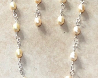 Yellow Freshwater Pearl Sterling Silver Necklace & Matching Earrings, June Birthstone, Sea Witch, Pagan, Wiccan, Witchcraft