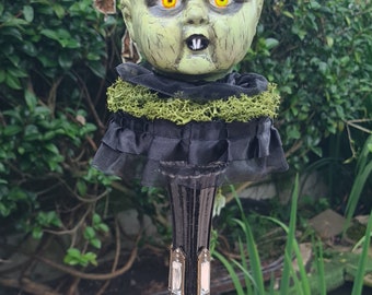 OOAK Vintage Assemblage Art Doll Child Vampire Sculpture With Glow In Dark Eyes - Multi Media - Gothic, Pagan, Wiccan, Witchy, Witchcraft