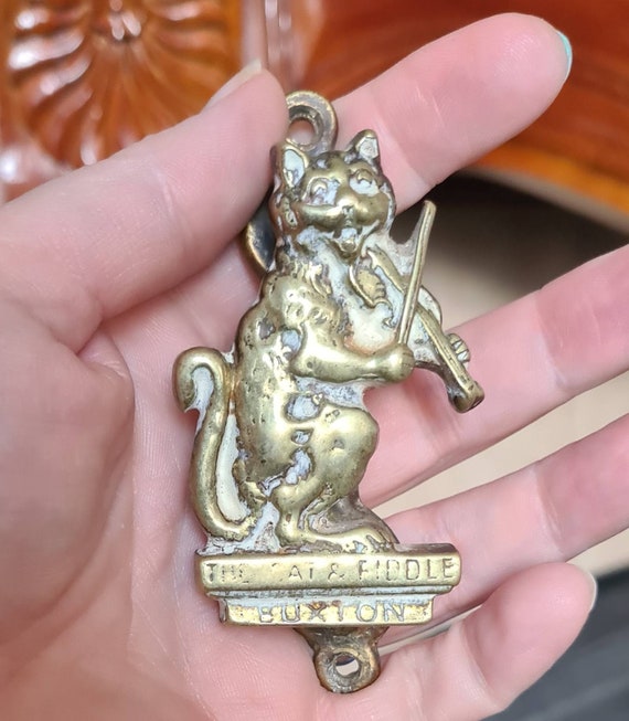 Vintage Brass Cat & Fiddle Buxton Door Knocker Feline Door Etsy