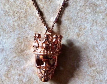 Skull Necklace, 18k Rose Gold Plated, Sterling Silver, Gold Vermeil, Biker, Witchcraft, Pagan, Witch, Wiccan