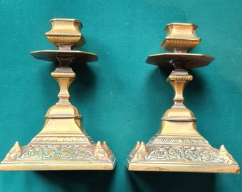 Antique Ornate Brass Green Man  Crescent Moon Candlesticks Candle Holders By William Tonks & Sons, Witchcraft, Pagan, Wiccan