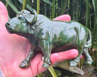 Stunning Vintage Verdite Carved Buffalo, African Jade, Budstone, Pagan, Wiccan, Witch, Witchcraft