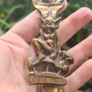 Antique Brass Door Knocker Cornish Piskey Pixie Sat On A Toadstool, Pagan, Witchcraft, Folklore, Piskey, Imp, Devil