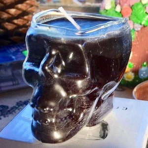 Vela de calavera negra con aroma a pachulí para protección o destierro, pagana, wicca, brujería, bruja, Samhain, víspera de Todos los Santos