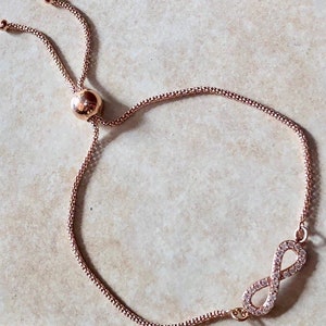 Infinity Bracelet, 18k Rose Gold Plated Sterling Silver Bracelet, Gold Vermeil, Cubic Zirconia Infinity Bracelet, Pagan, Wiccan, Witchcraft