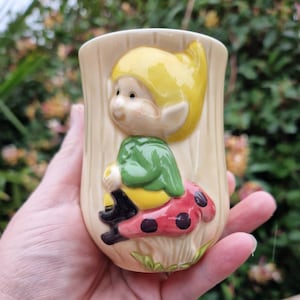 Vintage Cute Pixie Sat On A Toadstool Altar Vase, Witchcraft, Pagan, Wiccan, Witch