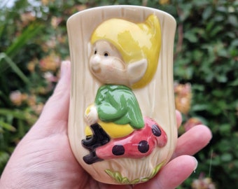 Vintage Cute Pixie Sat On A Toadstool Altar Vase, Witchcraft, Pagan, Wiccan, Witch