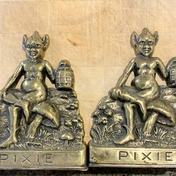 Antique Vintage Brass Pixie Bookends, Pagan, Witchcraft, Wiccan, Piskey, Folklore, Fae, Antique, Cornish Pixie, Peerage