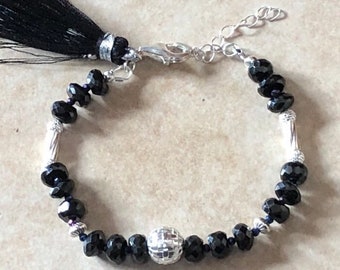 Black Spinel Bracelet, Sterling Silver Bracelet, Gift For Her, Protection, Healing, Pagan, Wiccan, Witchcraft