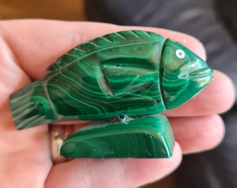 Vintage Carved Malachite Fish, Crystal Healing, Fish Carving, Pagan, Wiccan, Witch, Witchcraft, Metaphyisical, Mineral, Stone