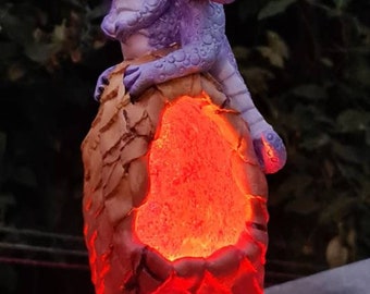 OOAK Hand Sculpted Clay Baby Dragon With Dragons Egg Tealight Holder Upon LED Flickering Hot Coals, Pagan, Wiccan, Witchcraft, Witch