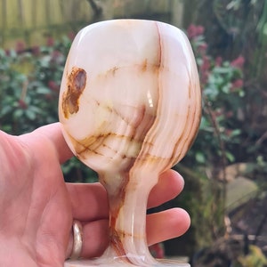 Vintage Onyx Stone Altar Chalice Goblet In Beige & Brown Colours, Blessing Cup, Ritual Cup, Witchcraft, Pagan, Wiccan, Witch