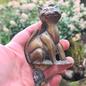 Antique Brass Cat Door Knocker, Feline Door Knocker, Antique, Witchcraft, Pagan, Wiccan, Witch, Witches Familiar, Cat Lover