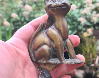 Antique Brass Cat Door Knocker, Feline Door Knocker, Antique, Witchcraft, Pagan, Wiccan, Witch, Witches Familiar, Cat Lover