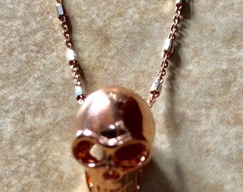 Skull Necklace, 18k Rose Gold Plated, Sterling Silver, Gold Vermeil, Biker, Witchcraft, Pagan, Witch, Wicca