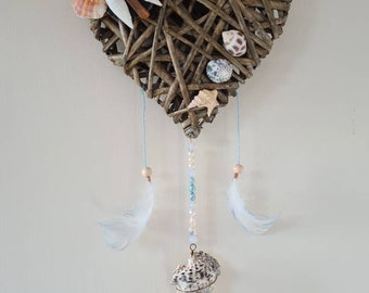 Sea Shell Butterfly Sea Witch Heart Wall Hanging With Freshwater Pearls Water Earth & Air Elemental Decor,  Wiccan, Witch, Witchcraft, Pagan