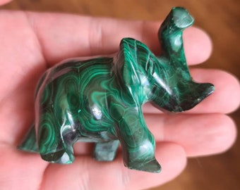 Carved Malachite Elephant, Crystal Healing, Lucky Elephant Carving, Pagan, Wiccan, Witch, Witchcraft, Metaphyisical, Mineral, Stone