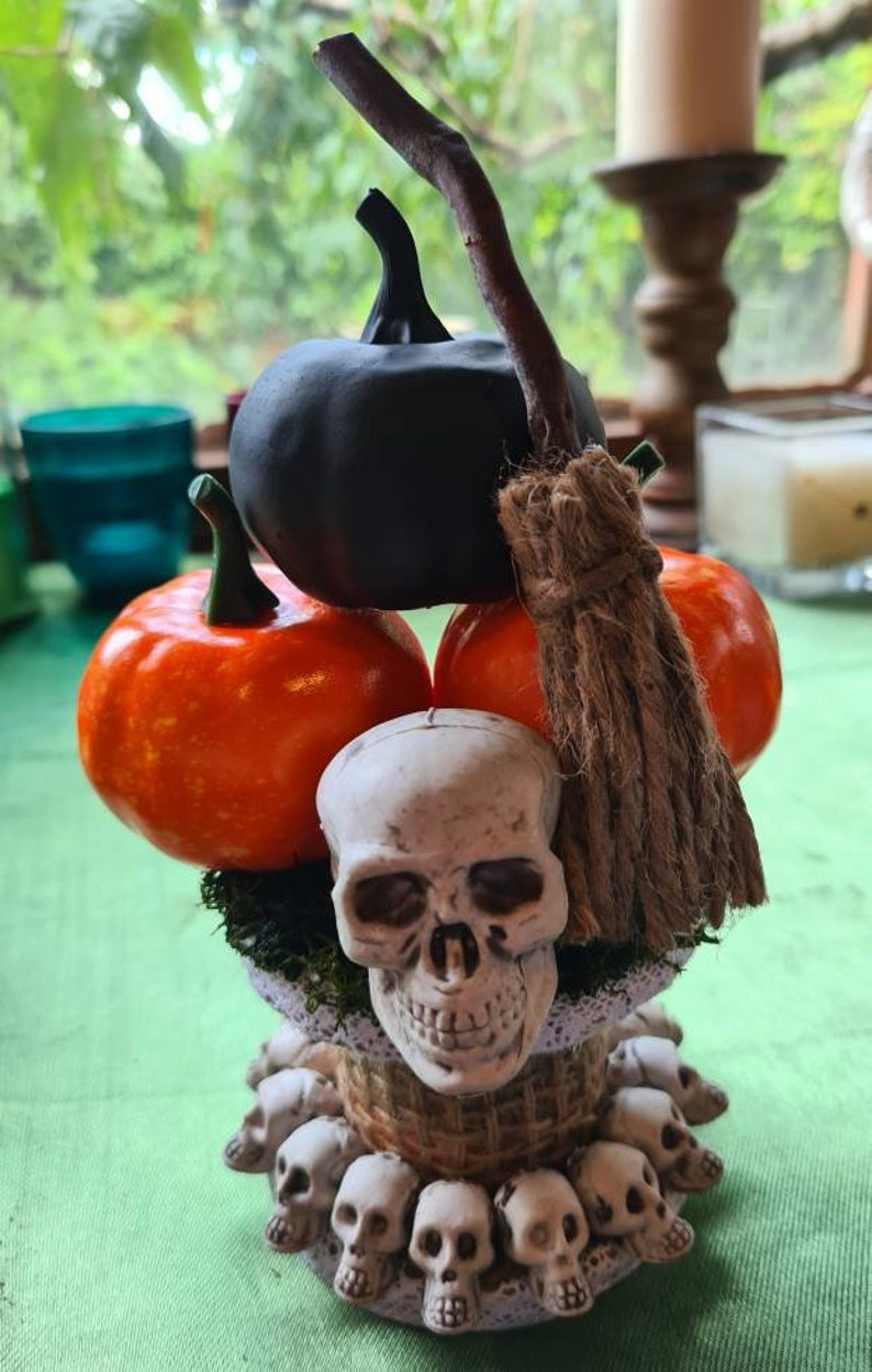 Samhain Altar Decor Altar Piece, Pagan, Witchcraft, Wiccan, Witch Gifts, Witches Broomstick, Besom Halloween Decoration, Skulls image 1