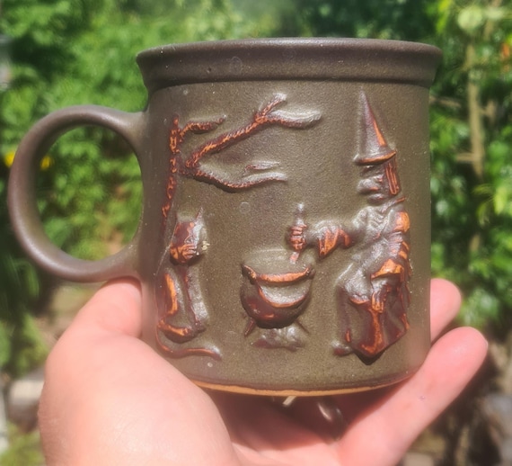 Vintage Hand Thrown Clay Witch Mug, Pagan, Wiccan, Witchcraft, Studio Pottery