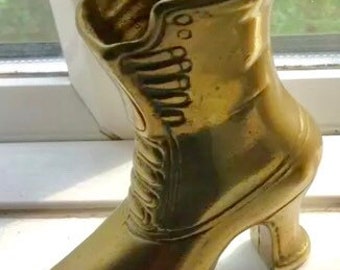 Vintage Brass Witches Boot Planter Vase, Victorian Ladies Boot Shoe Vase, Pagan, Wiccan, Witch, Altar Vase, Farmhouse