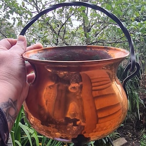 Large Vintage French Hammered Copper Witches Cauldron, Witchcraft, Copper Planter Jardinere, Pagan, Witch