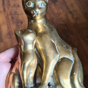 Estátua de gato e gatinho de latão vintage, bruxaria, pagão, wiccan, bruxa, bruxas familiares, amante de gatos