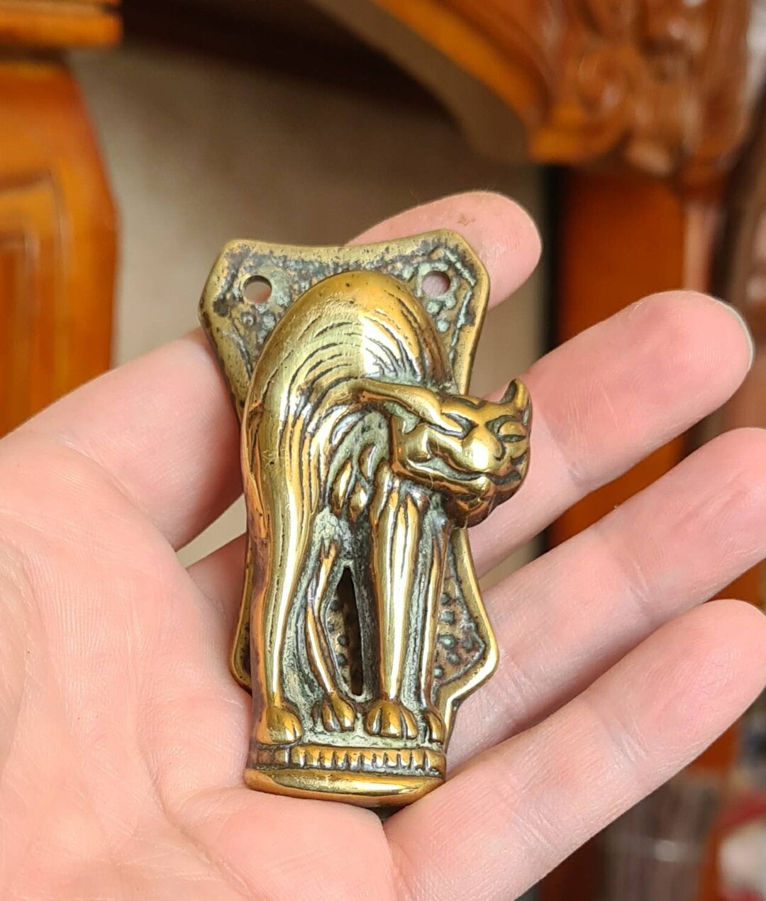Antique Vintage Brass Witches Cat Door Knocker Feline Door Etsy