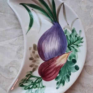 Vintage Handpainted Mancioli Italian Crescent Moon Altar Offering Plate, Fruit Pattern, Pottery, Witchcraft, Pagan, Wiccan, Witch, Mabon