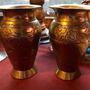 Vintage Brass Pair Of Altar Vases, Pagan, Wiccan, Witchcraft, Witch, Altar Piece, Home Decor