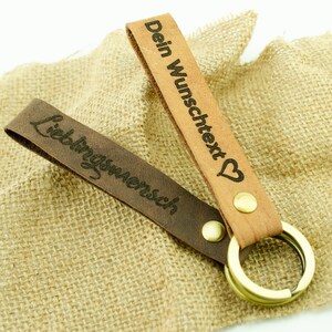 Leather keychain personalized with engraving pendant engraved vintage