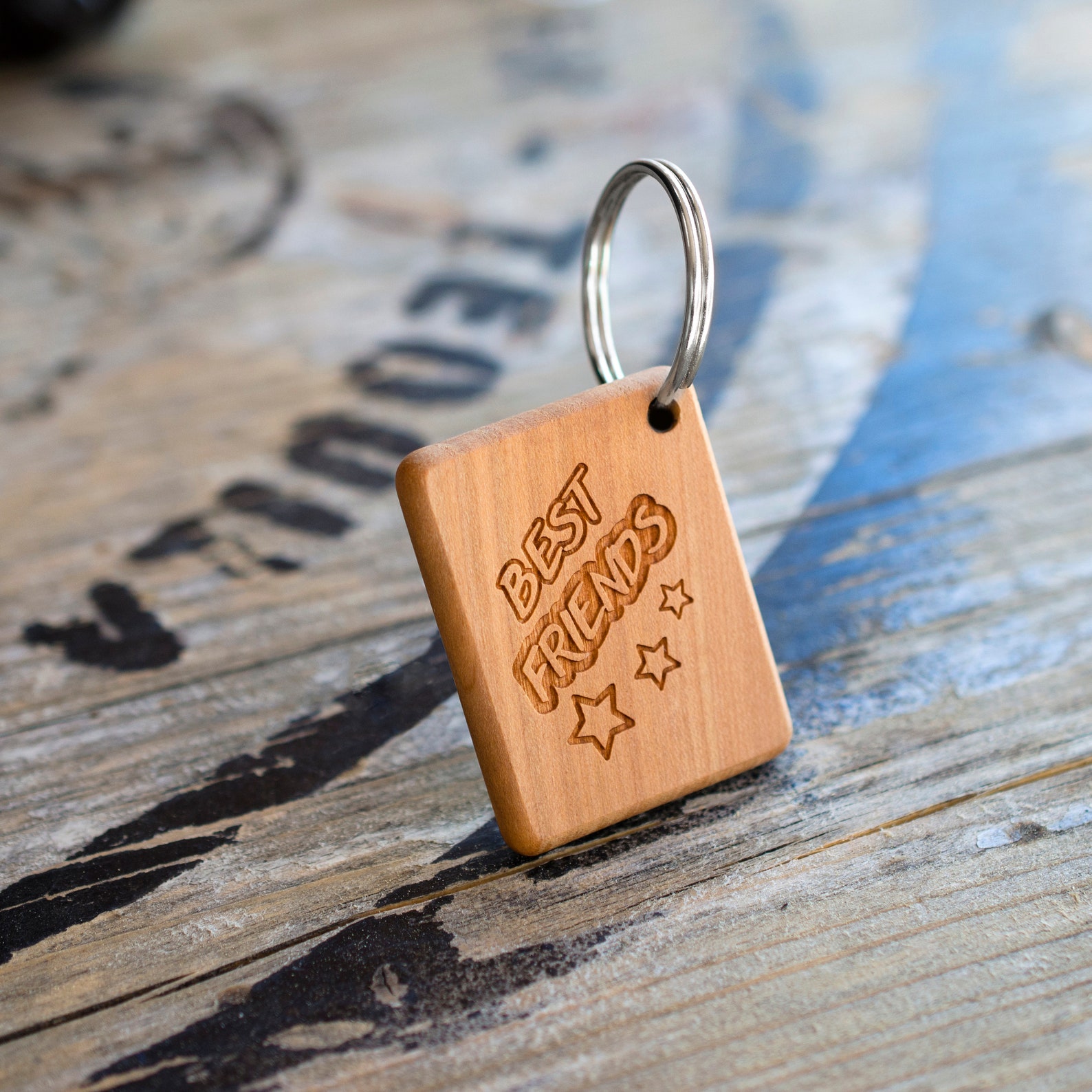 Wood keychain with BEST FRIENDS engraved pendant engraving Etsy