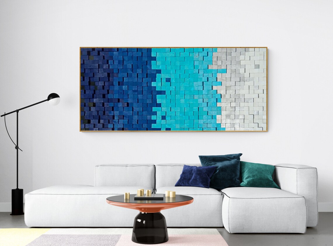 Extra Large Blue Wood Sculpture Wood Wall Art Sea Abstract Etsy