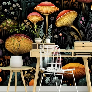 Dark Botanical Wallpaper Peel and Stick Mushroom Wallpaper Roll, Magic Forest Wallpaper Fantasy Wall Mural Removable Adhesive Bedroom XC56
