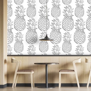 Black and White Pineapple Wallpaper Kitchen. Accent Fruit Adhesive Wall Mural. Tropical Peel and Stick Wallpaper Bedroom Cafe Restaurant X82