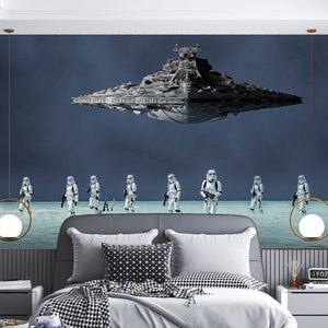 Star Wars Wallpaper Nursery. Spaceship Wall Mural. Darth Vader Wall Art. Self Adhesive Wallpaper Space. Peel and Stick Wallpaper Dark X307