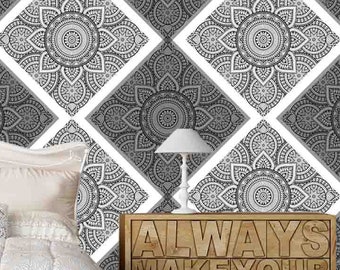 Black And White Wallpaper Mandala Wallpaper Indian Removable Etsy