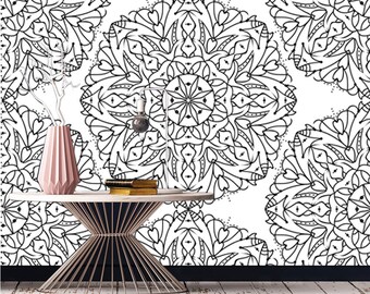 Black And White Wallpaper Mandala Wallpaper Indian Removable Etsy