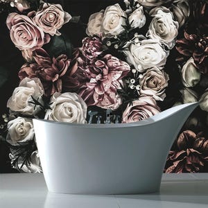 Watercolor Flower Wallpaper Bedroom. Dark Floral Wallpaper Removable Wallpaper Mural. Self Adhesive Wallpaper. Peel and Stick Wallpaper X183 imagen 8