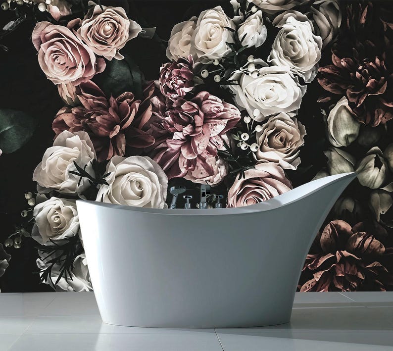 Watercolor Flower Wallpaper Bedroom. Dark Floral Wallpaper Removable Wallpaper Mural. Self Adhesive Wallpaper. Peel and Stick Wallpaper X183 imagen 8