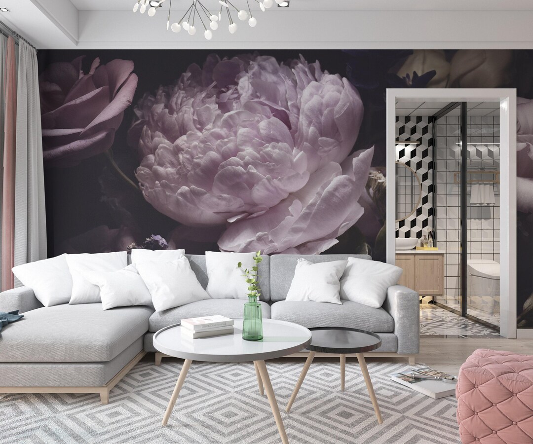 Dark Peony Wall Mural. Floral Wallpaper for Girl Room Wallpaper Nursery ...