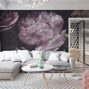 Dark Peony Wall Mural. Floral Wallpaper for Girl Room Wallpaper Nursery Peonies Wallpaper Removable. Peel and Stick Wallpaper Bedroom X164