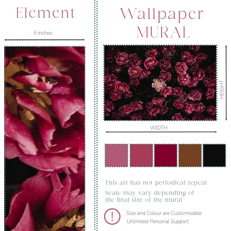 Dark Flower Wallpaper Bedroom. Black Floral Wallpaper Removable. Wallpaper Mural Self Adhesive Wallpaper Pink Peel and Stick Peony X230 image 7