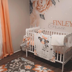 Personalized Peony Wall Mural Baby Girl Room. Watercolor Peonies Flower ...